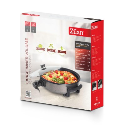 Zilan ZLN7870 elektromos serpenyő, 1500 W, alumínium serpenyő, tepadásmentes bevonat, 36 cm-es átmérő, üvegfedő, hőmérséklet szabályozó